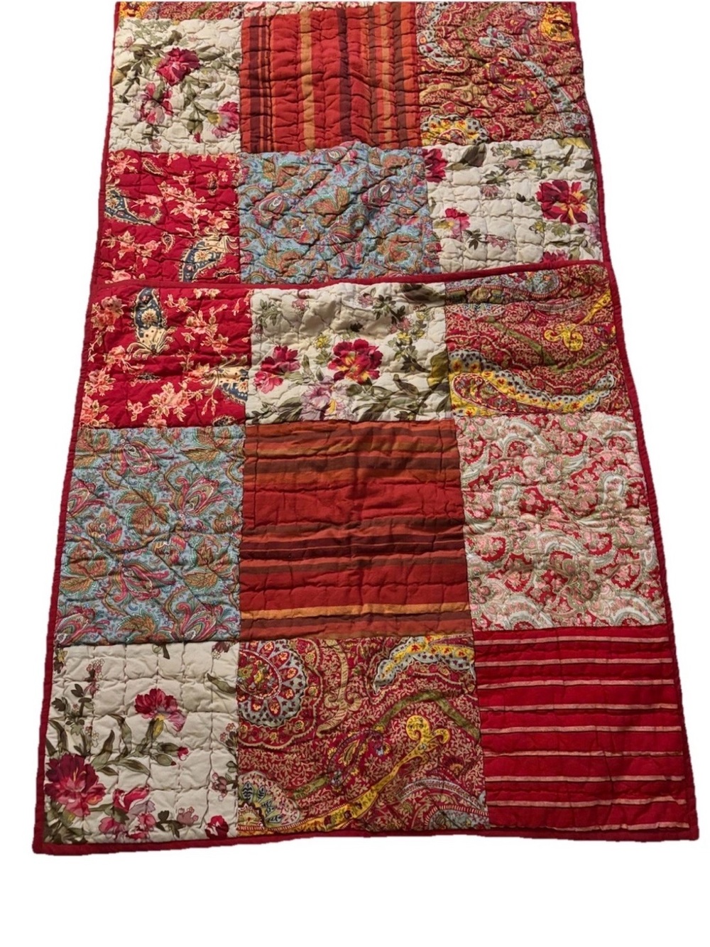 Pottery Barn Georgia Patchwork Rust Red Euro Sham Pillow Cover Set of Two 26”x26 - Picture 4 of 7